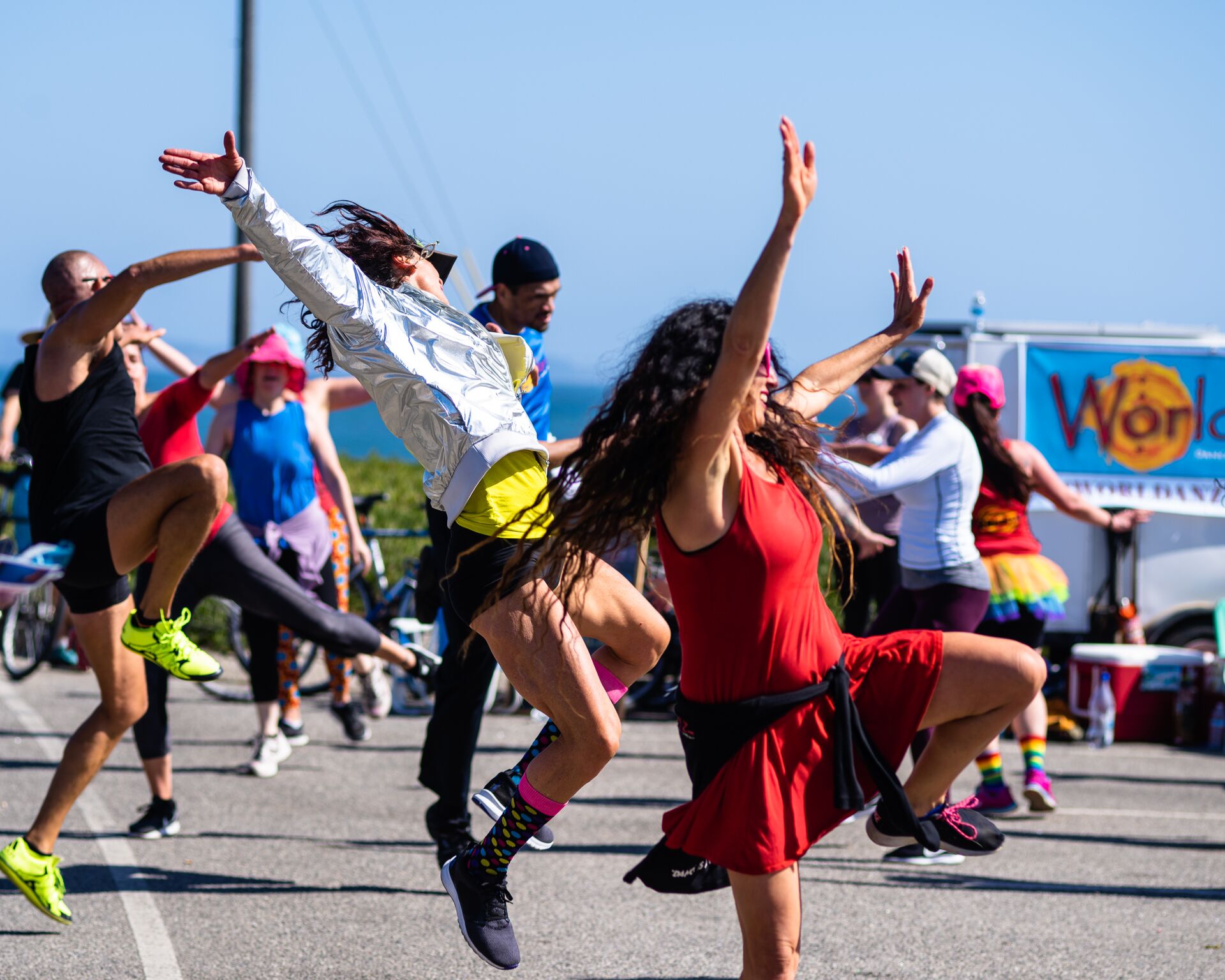 Dancers performing jazz choreography.